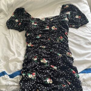 Floral Black Dress with Puff Sleeves